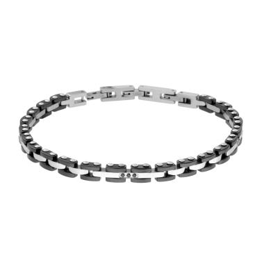 Bracciale Uomo Maglia Imperniata con Ceramica Nera e Crystal Neri in ACCIAIO