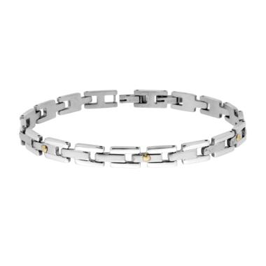 Bracciale Uomo Maglia Imperniata con Punti colore Oro in ACCIAIO