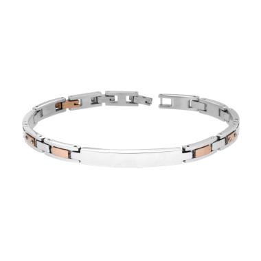 Bracciale Uomo Maglia Imperniata con Targa e dettagli Rosa in ACCIAIO
