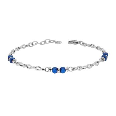 Bracciale Uomo Catena Marinara con Cubetti colore Blu in ACCIAIO