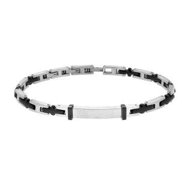 Bracciale Uomo Maglia Imperniata con Ceramica Nera e Targa in ACCIAIO
