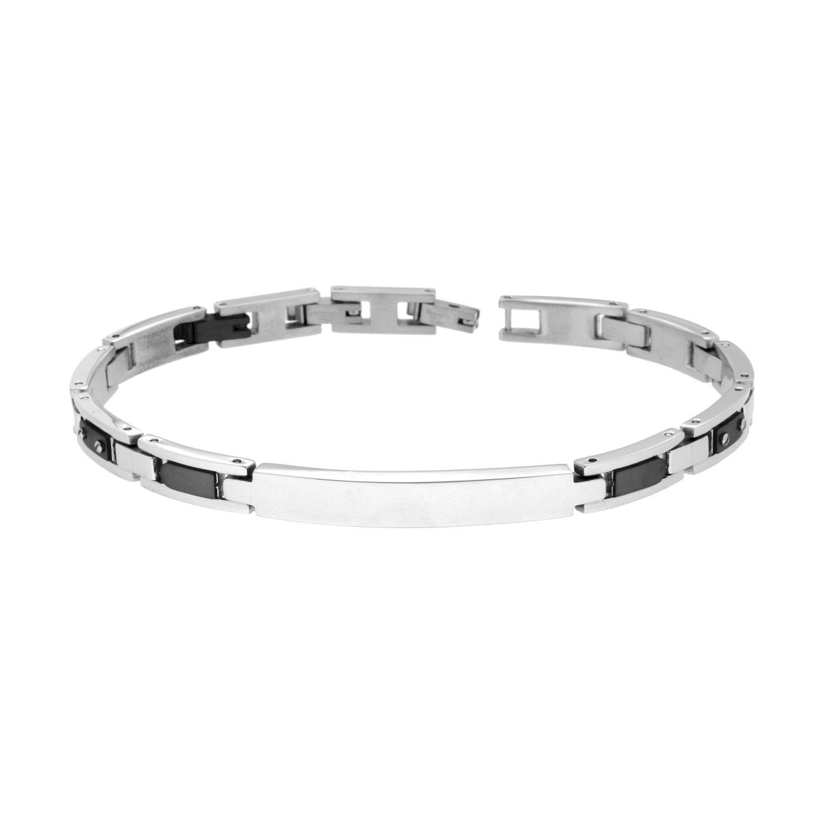 Bracciale Uomo Maglia Imperniata con Targa e dettagli Neri in ACCIAIO