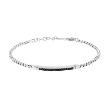 Bracciale Uomo Catena Veneziana Tonda con Targa e Crystal Neri in ACCIAIO