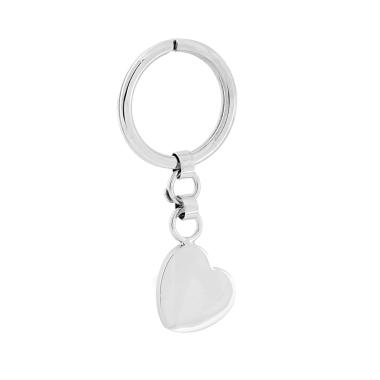 Portachiavi Uomo Donna ad Anello con Cuore plain in ARGENTO 925 Galvanica Rodio