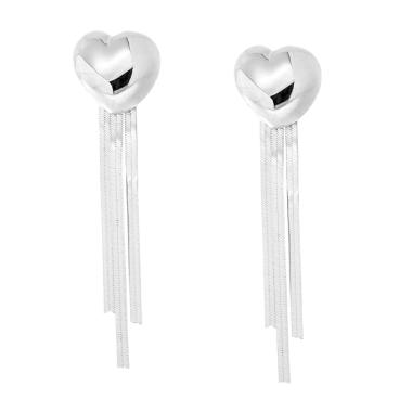 Orecchini Lunghi Cuore Bombato con Catene Magik pendenti in ARGENTO 925 Galvanica Rodio