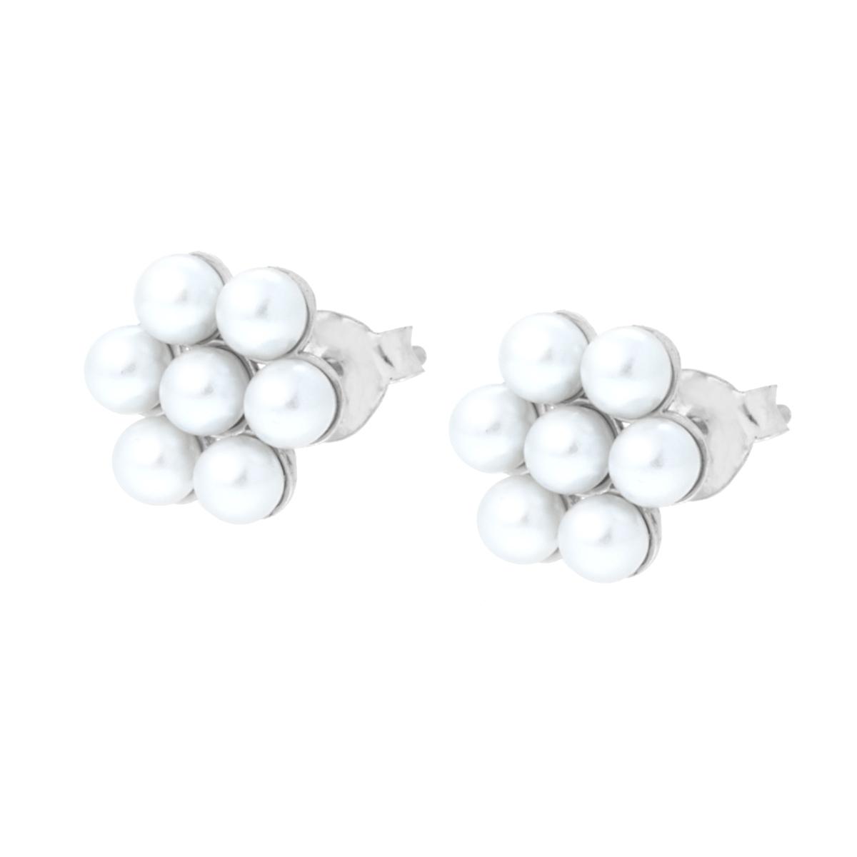 Orecchini Fiore di Perle in ARGENTO 925 Galvanica Rodio