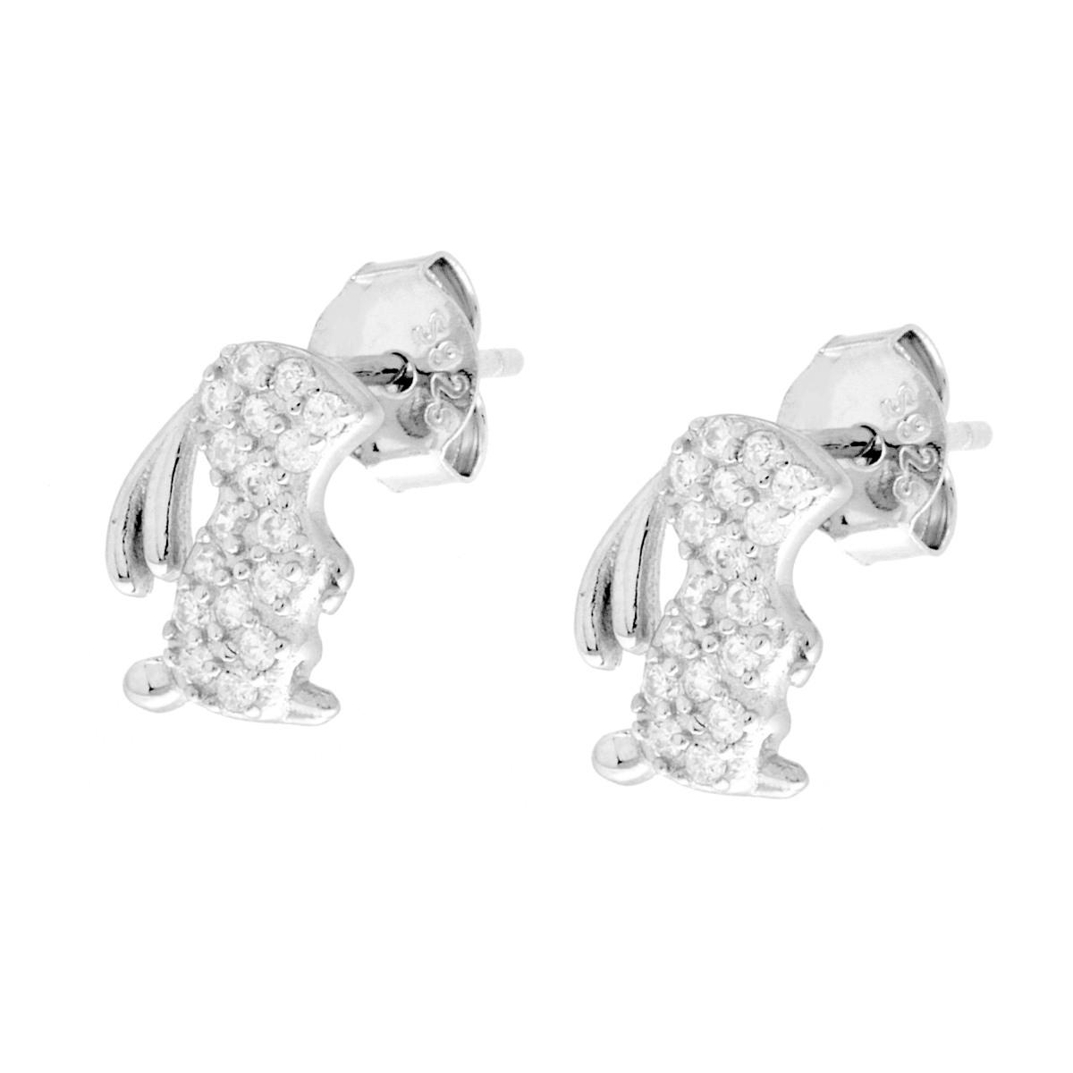Orecchini Coniglio con Cubic Zirconia Bianchi in ARGENTO 925 Galvanica Rodio