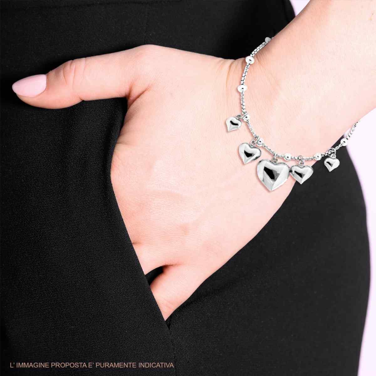 Bracciale Catena Veneziana Tonda con Cuori Bombati pendenti in ACCIAIO