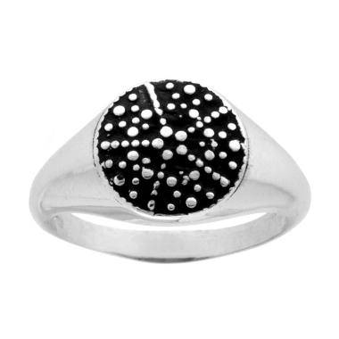 Anello Chevalier con Scudo Tondo Pallinato in ARGENTO 925 Galvanica Rodio