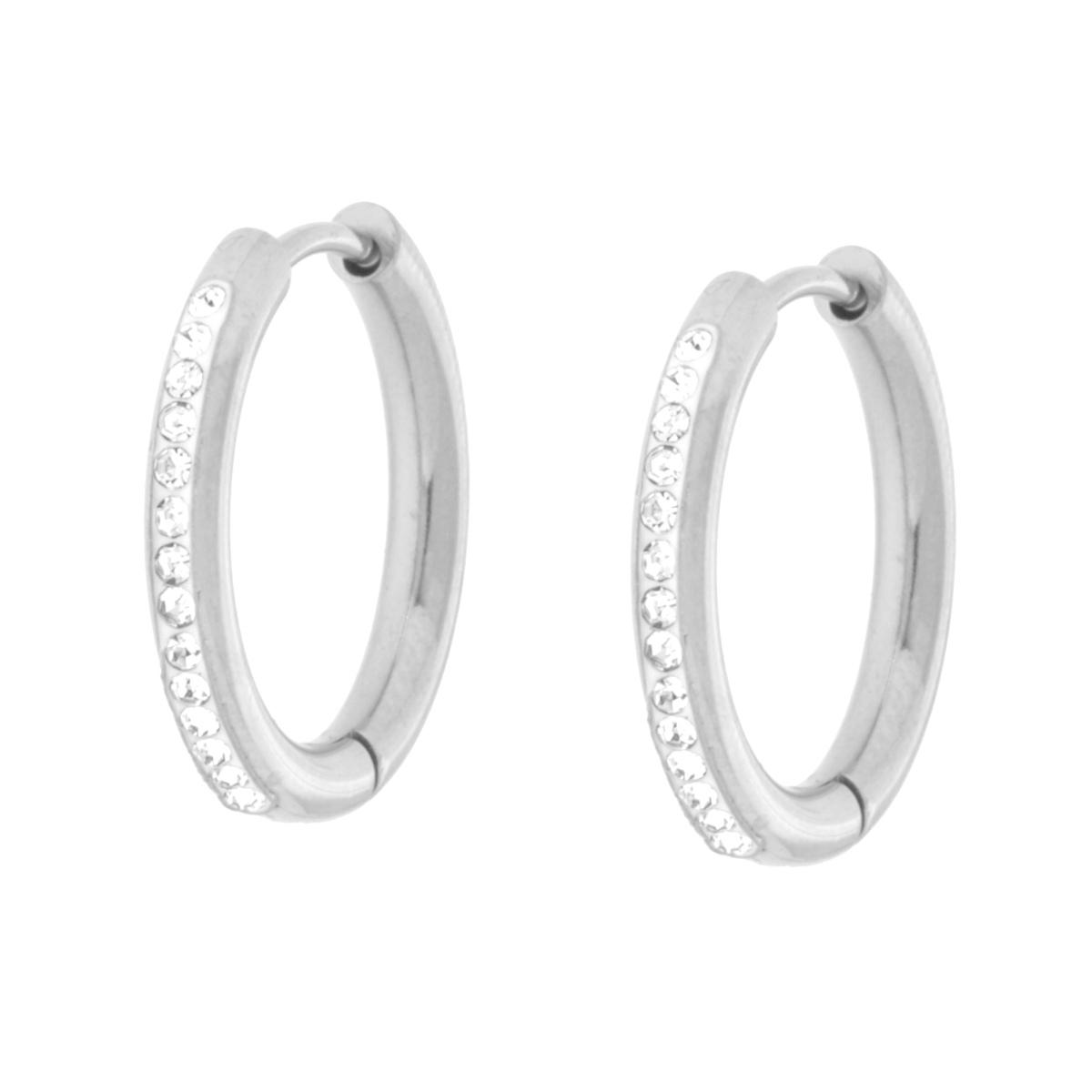 Orecchini Cerchio mm 19 con Crystal Bianchi in ACCIAIO