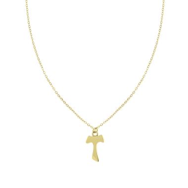 Collana Catena Forzatina con Croce Tao in ACCIAIO colore Oro