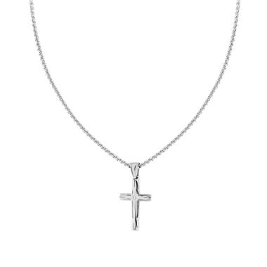 Collana Catena Veneziana Tonda con Croce e Crystal Bianco in ACCIAIO