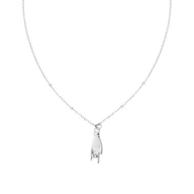 Collana Catena Forzatina Diamantata con Mano Corna Portafortuna in ACCIAIO