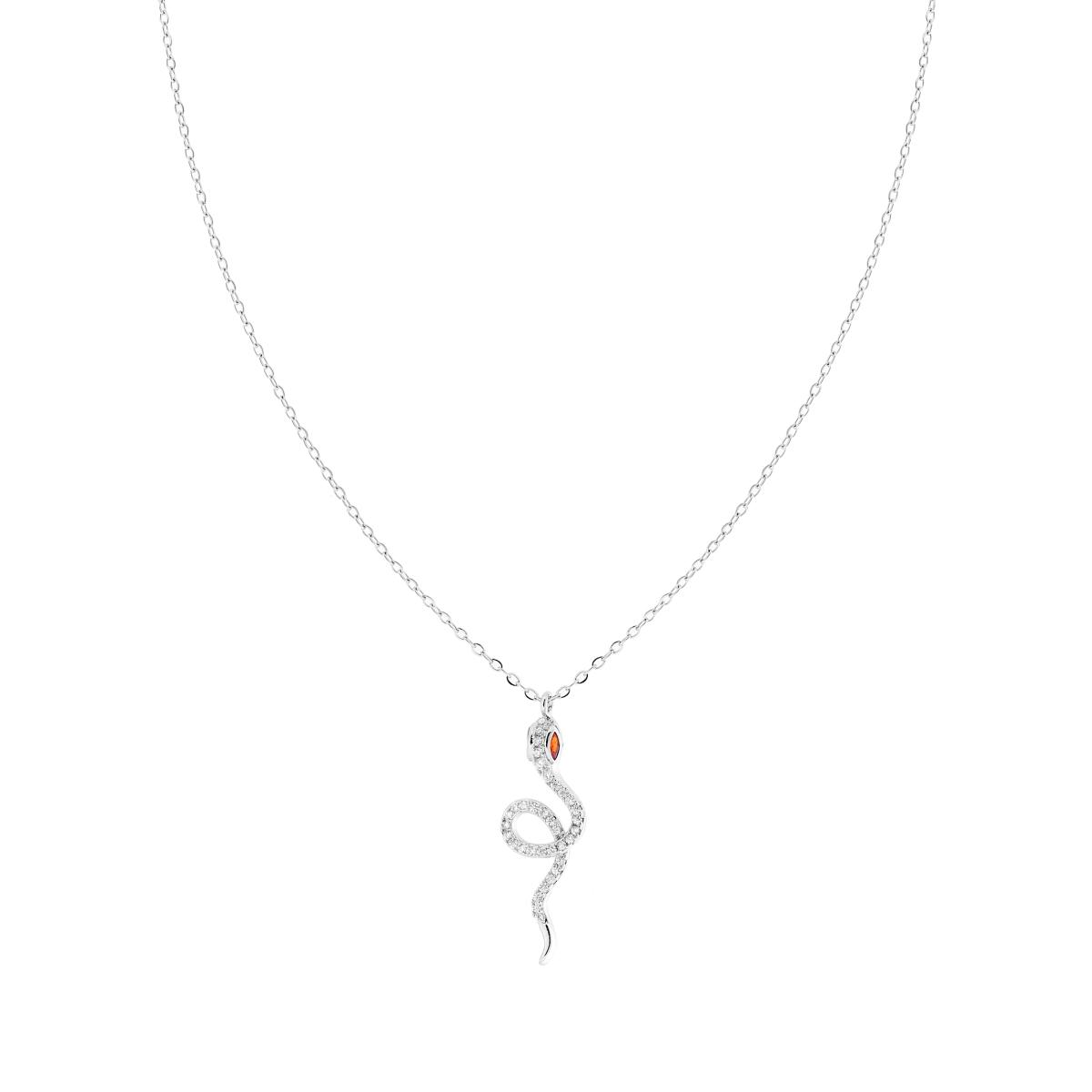 Collana Catena Forzatina Diamantata con Serpente e Crystal Bianchi e Granato in ACCIAIO e OTTONE