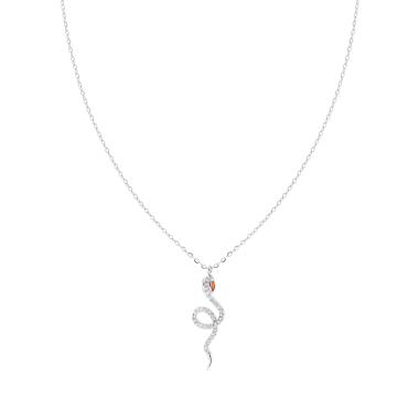 Collana Catena Forzatina Diamantata con Serpente e Crystal Bianchi e Granato in ACCIAIO e OTTONE