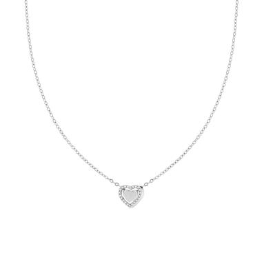 Collana Catena Forzatina Diamantata con doppio Cuore e Crystal Bianchi in ACCIAIO