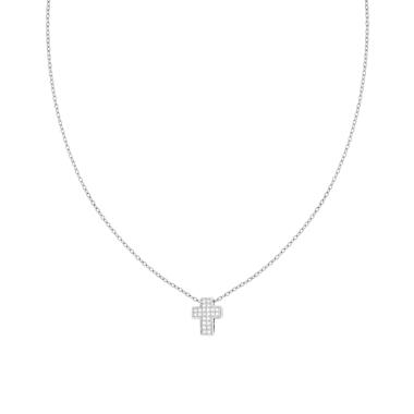 Collana Catena Forzatina Diamantata con Croce e Crystal Bianchi in ACCIAIO e OTTONE