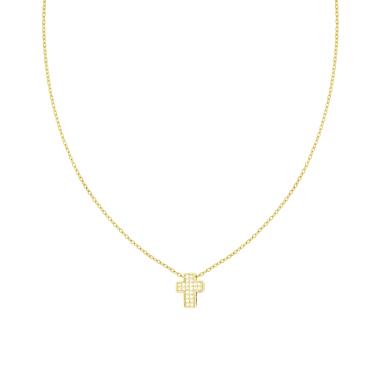 Collana Catena Forzatina Diamantata con Croce e Crystal Bianchi in ACCIAIO e OTTONE colore Oro