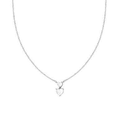 Collana Catena Forzatina Diamantata con doppio Punto Luce Cuore Crystal Bianchi in ACCIAIO