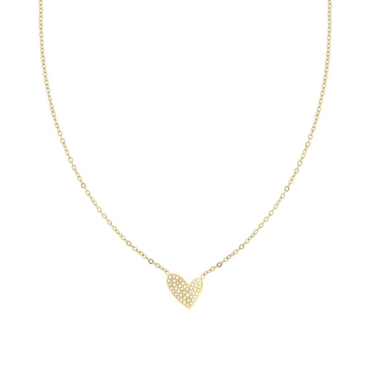 Collana Catena Forzatina Diamantata con Cuore e Crystal Bianchi in ACCIAIO colore oro
