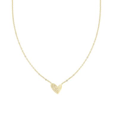 Collana Catena Forzatina Diamantata con Cuore e Crystal Bianchi in ACCIAIO colore oro