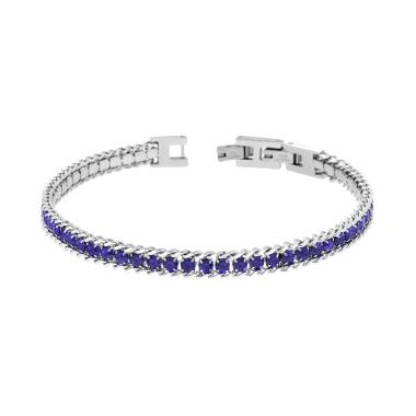 Bracciale Catena Grumetta con Tennis Crystal Blu in ACCIAIO