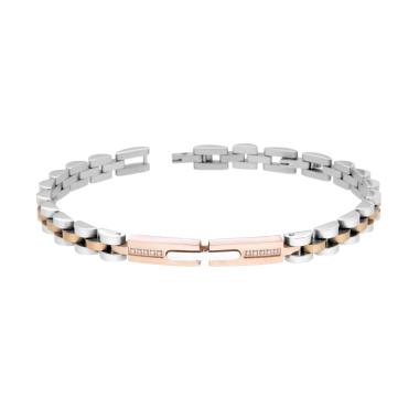 Bracciale Uomo Catena Imperniata con Targa Rosa e Crystal Bianchi in ACCIAIO