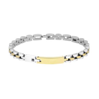 Bracciale Uomo Catena Imperniata con Maglia e Targa colore Oro con Crystal Nero in ACCIAIO
