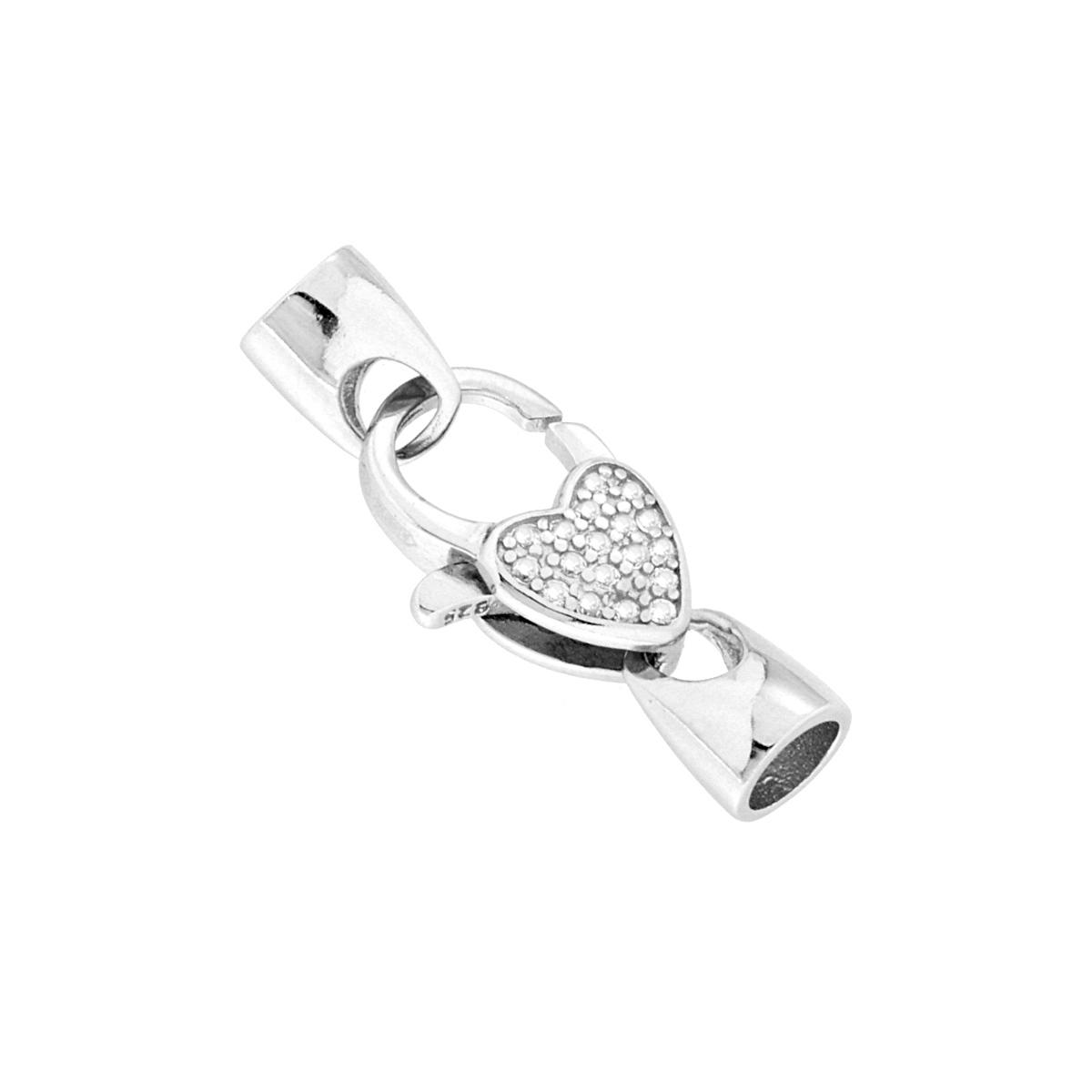 Chiusura Gioiello Cuore a Pappagallo con Cubic Zirconia Bianchi in ARGENTO 925 Galvanica Rodio