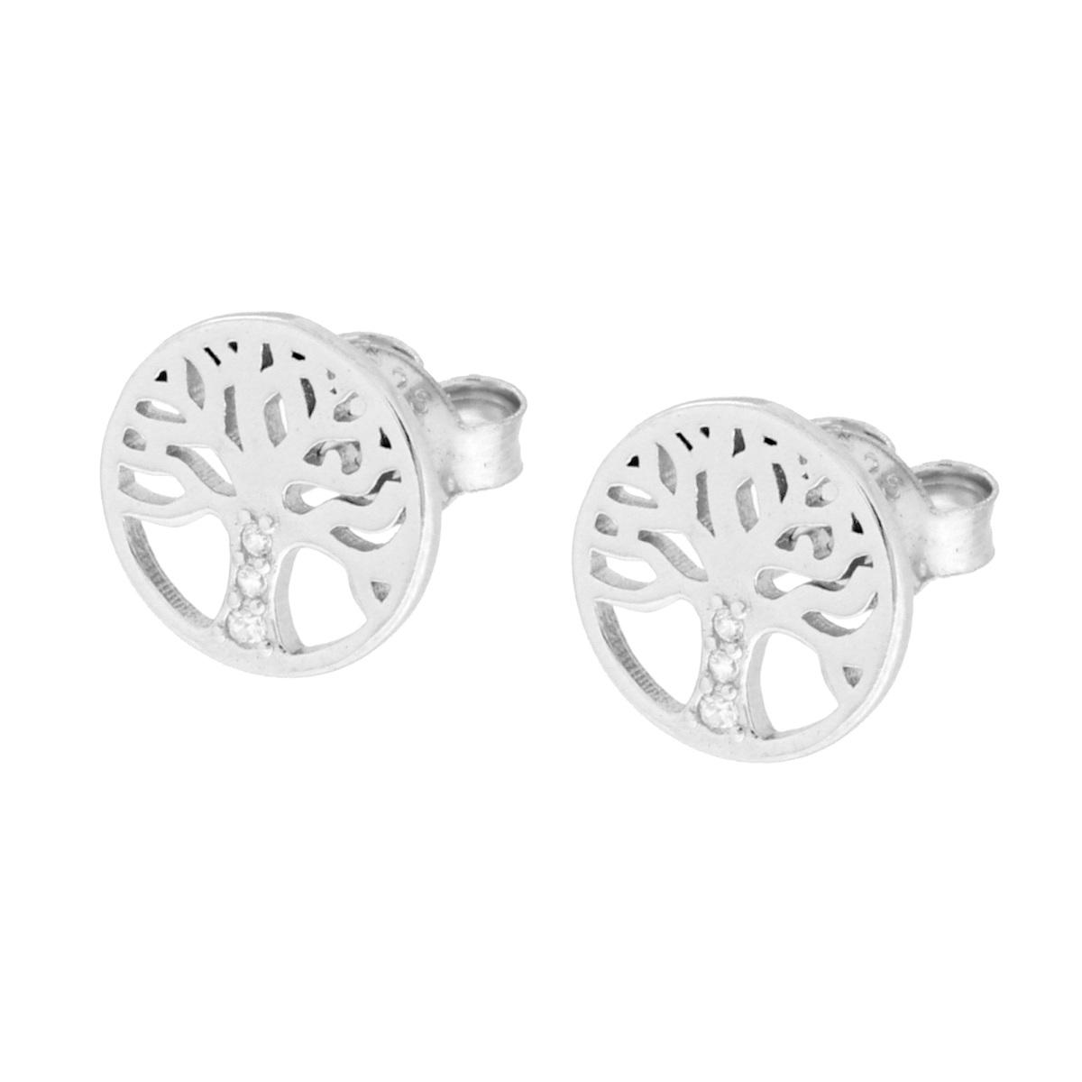 Orecchini Albero della Vita con Cubic Zirconia Bianchi in ARGENTO 925 Galvanica Rodio
