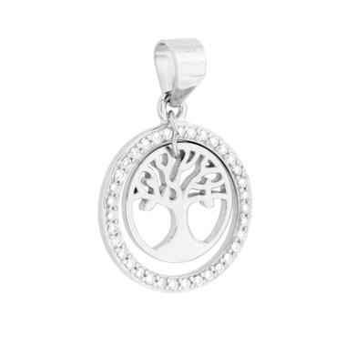 Ciondolo Albero della Vita con Cubic Zirconia Bianchi in ARGENTO 925 Galvanica Rodio
