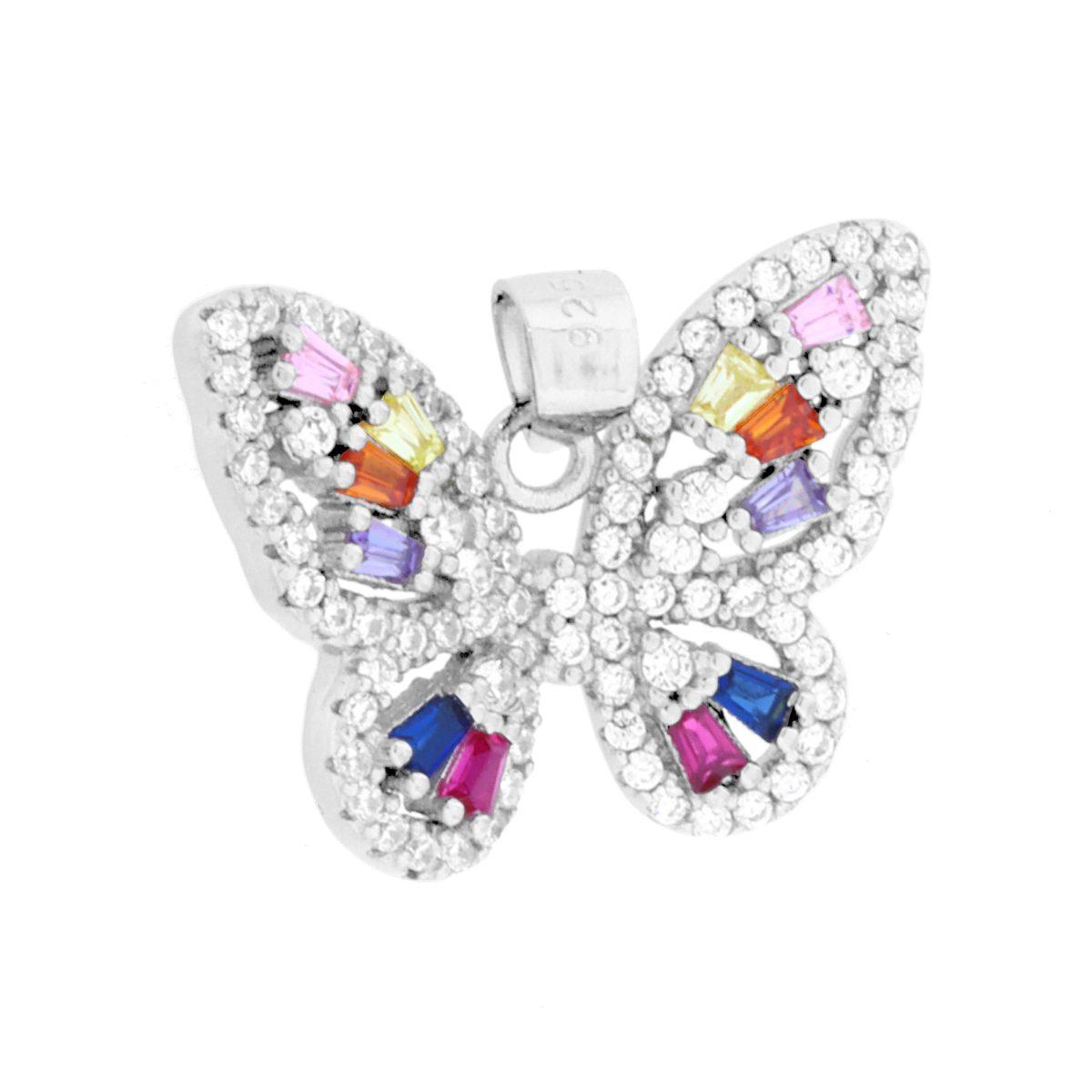 Ciondolo Farfalla con Cubic Zirconia Multicolor in ARGENTO 925 Galvanica Rodio