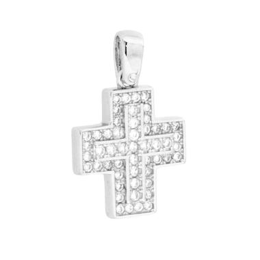 Ciondolo Croce con Cubic Zirconia Bianchi in ARGENTO 925 Galvanica Rodio