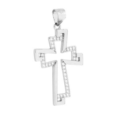 Ciondolo Croce con Cubic Zirconia Bianchi in ARGENTO 925 Galvanica Rodio