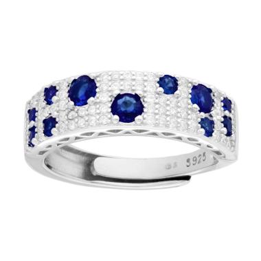 Anello Fascia con Cubic Zirconia Bianchi e Blu Zaffiro in ARGENTO 925 Galvanica Rodio