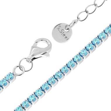 Bracciale Tennis Griffe cm 17+5 con Crystal mm 2 Acquamarina in ACCIAIO