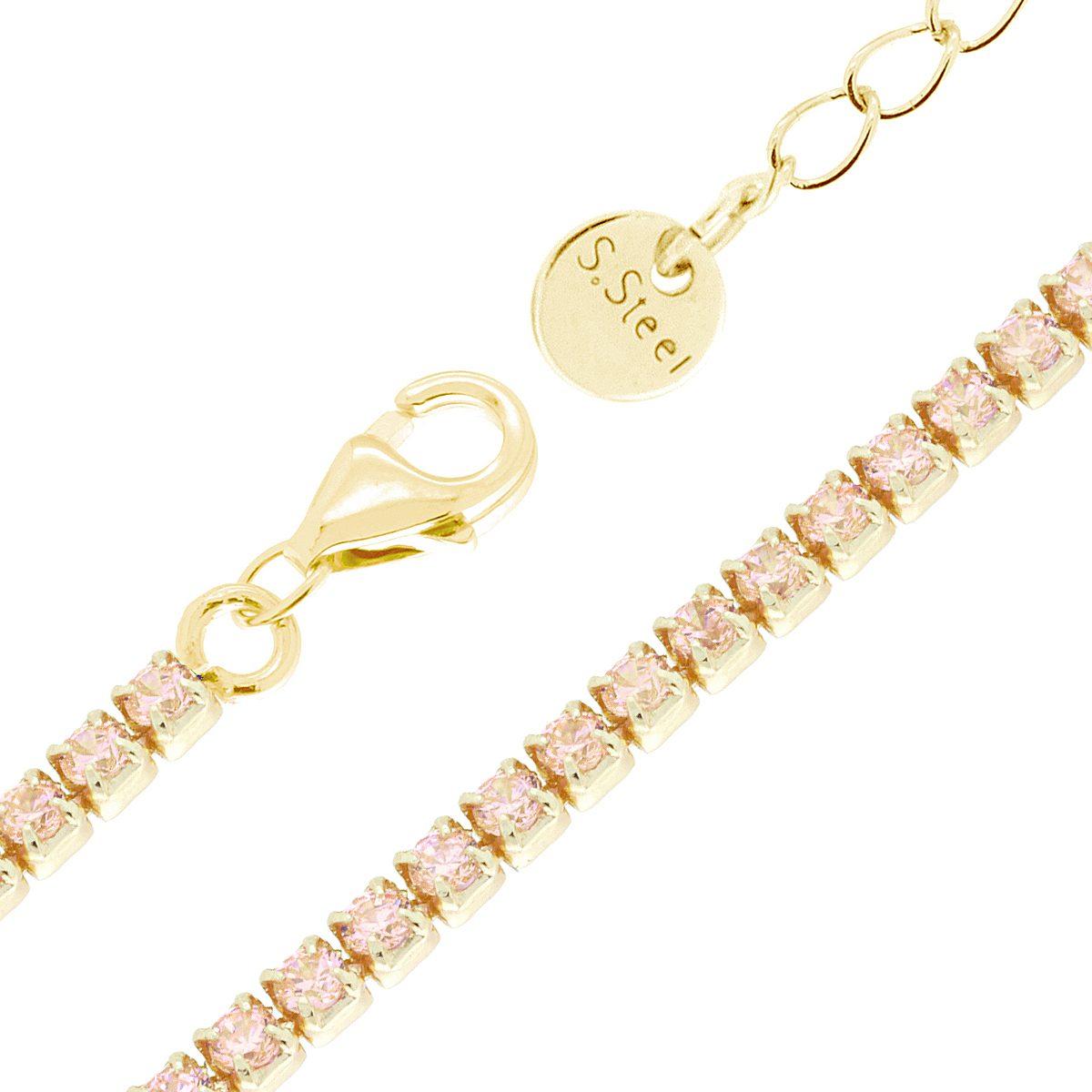 Bracciale Tennis Griffe cm 17+5 con Crystal mm 2 Champagne in ACCIAIO colore Oro
