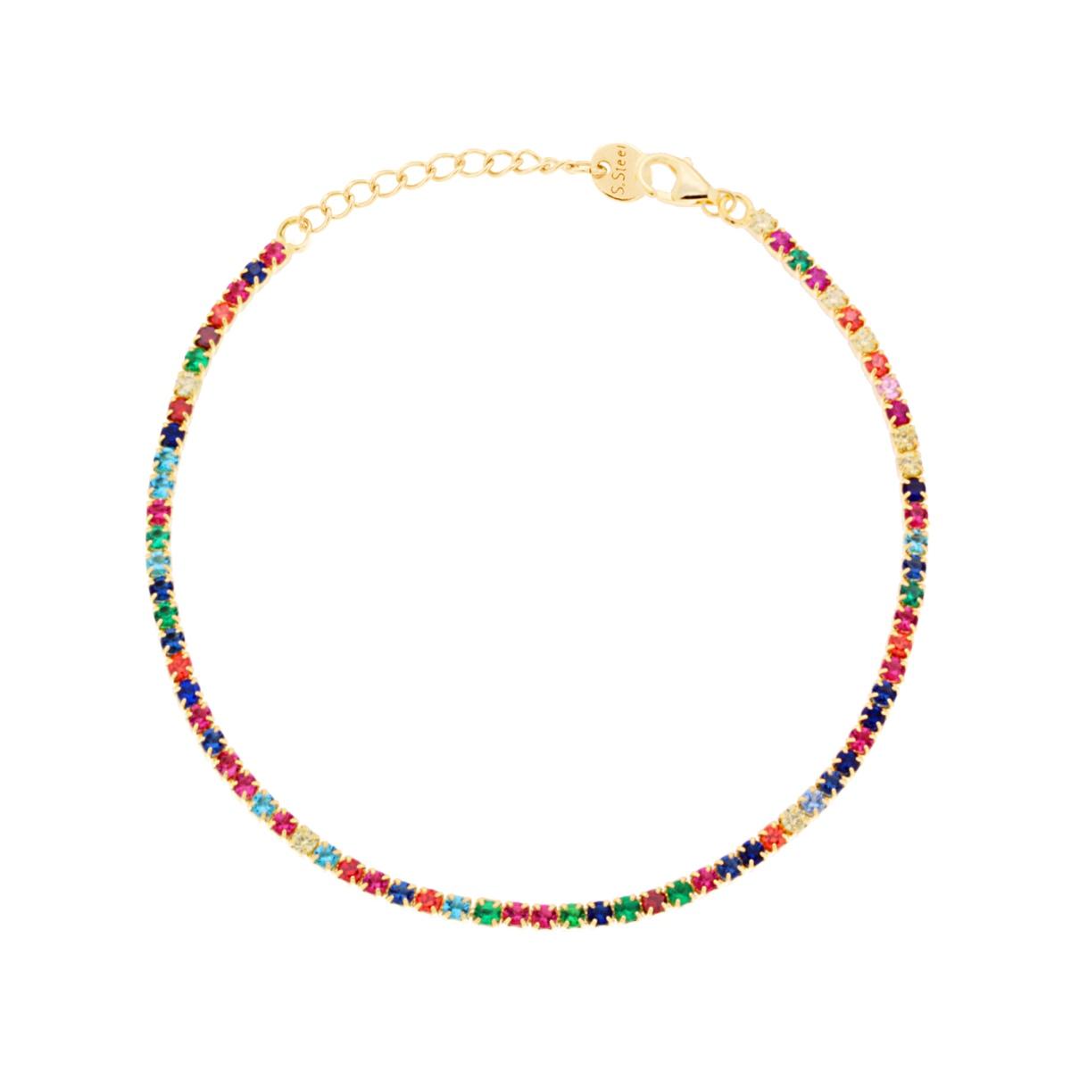 Bracciale Tennis Griffe cm 17+5 con Crystal mm 2 Multicolor in ACCIAIO colore Oro