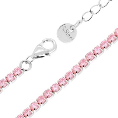 Bracciale Tennis Griffe cm 17+5 con Crystal mm 2 Rosa in ACCIAIO