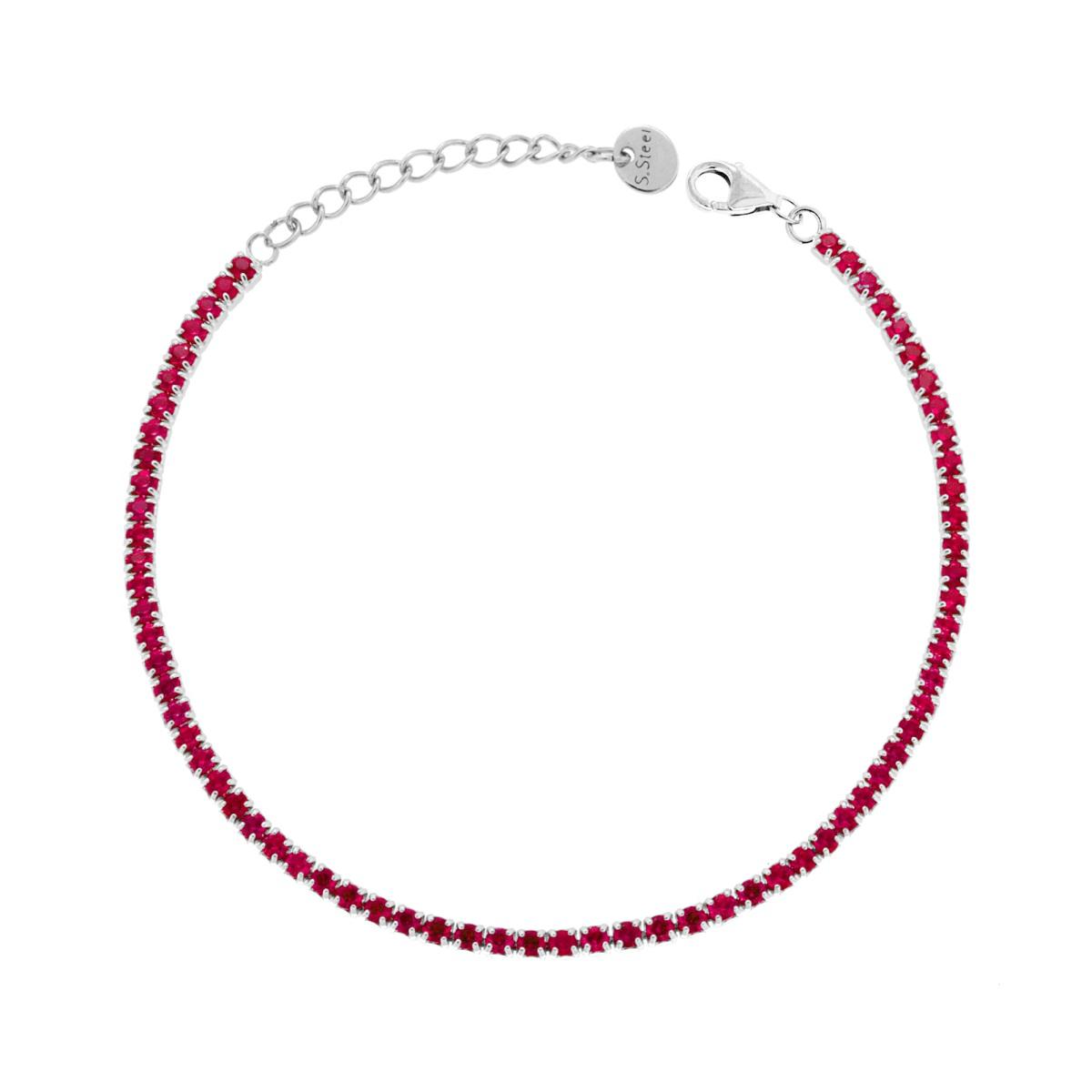 Bracciale Tennis Griffe cm 17+5 con Crystal mm 2 Rosso Rubino in ACCIAIO