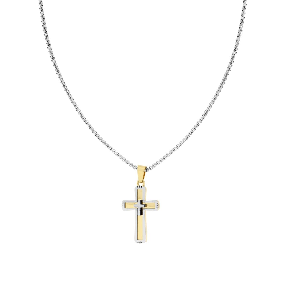 Collana Catena Veneziana Tonda con Croce colore Oro in ACCIAIO