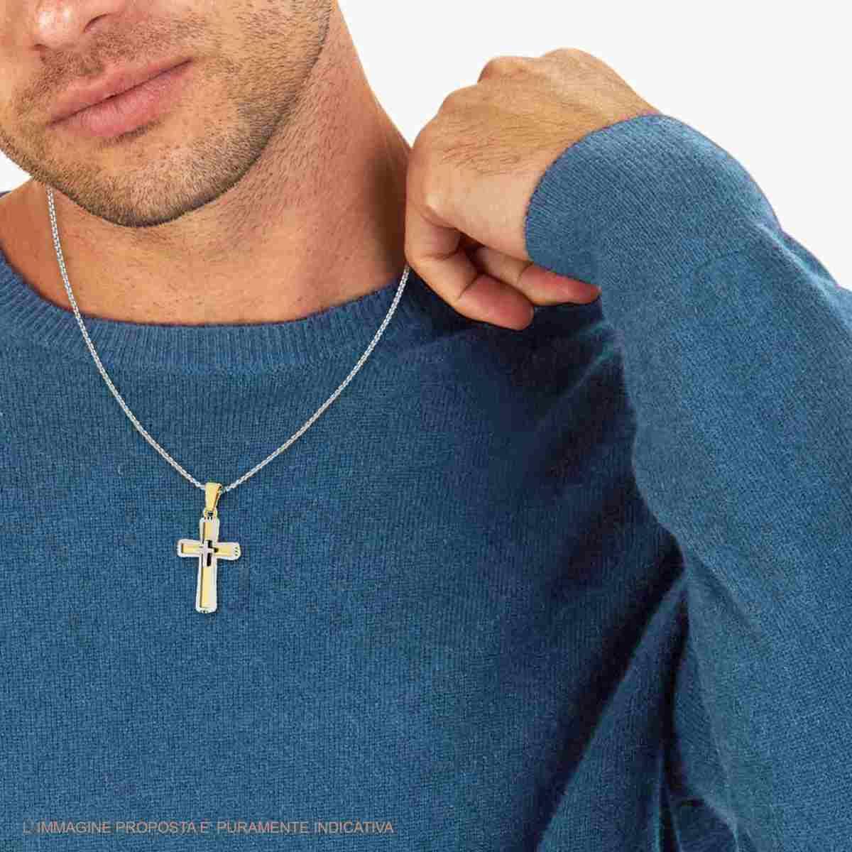 Collana Catena Veneziana Tonda con Croce colore Oro in ACCIAIO