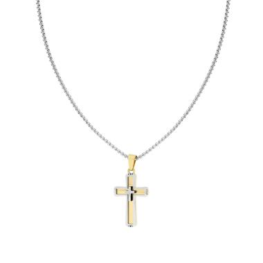 Collana Catena Veneziana Tonda con Croce colore Oro in ACCIAIO