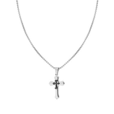 Collana Catena Veneziana Tonda con Croce colore Nero in ACCIAIO
