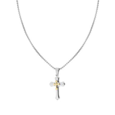 Collana Catena Veneziana Tonda con Croce colore Oro in ACCIAIO