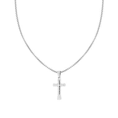 Collana Catena Veneziana Tonda con Croce con decoro Geometrico sormontata da Croce lucida in ACCIAIO