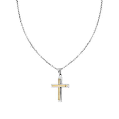 Collana Catena Veneziana Tonda con Croce con Inserto color Oro in ACCIAIO