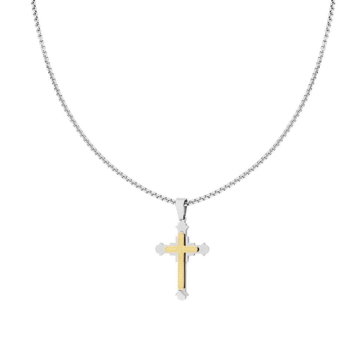 Collana Catena Veneziana Tonda con Croce Medievale sormontata da Croce colore Oro in ACCIAIO