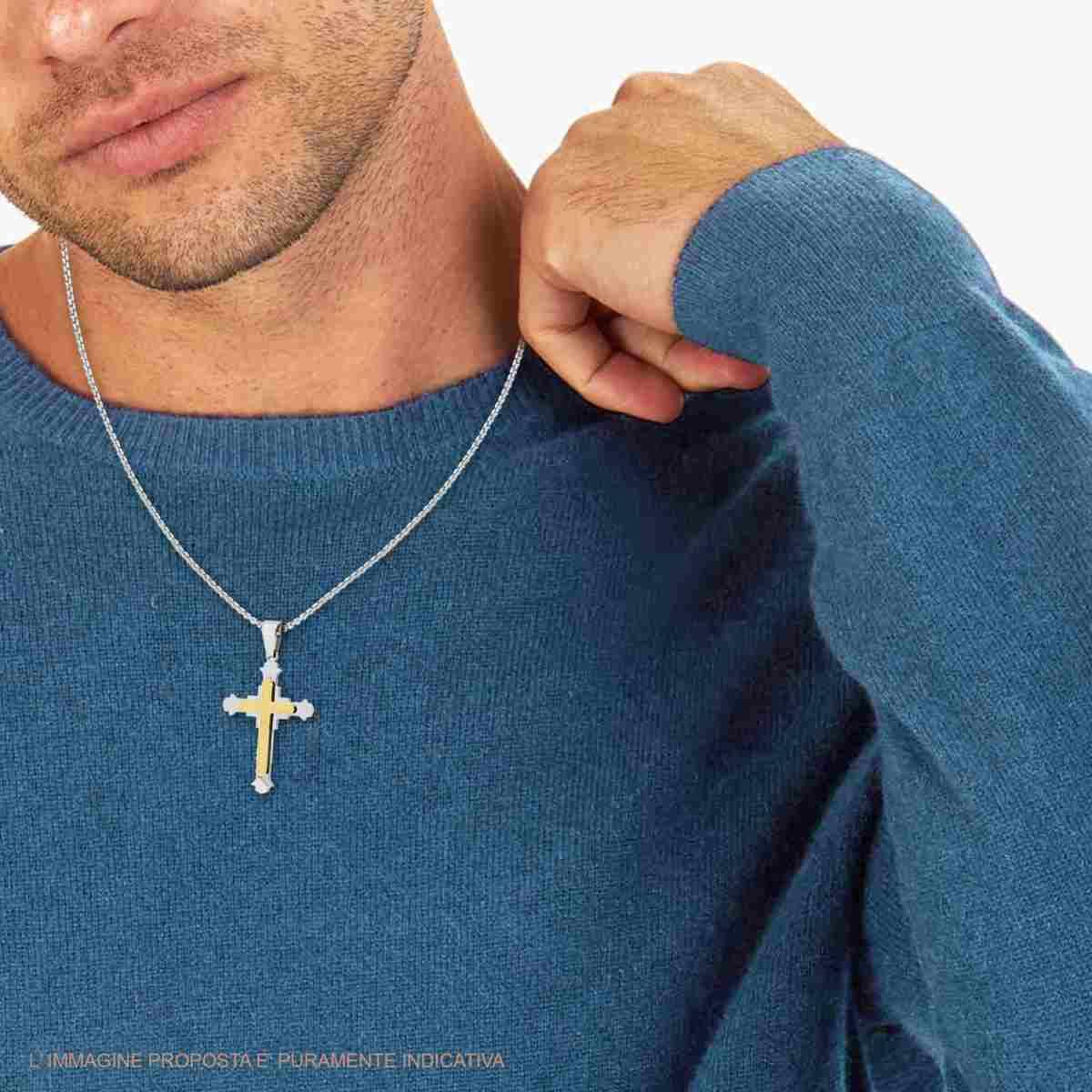 Collana Catena Veneziana Tonda con Croce Medievale sormontata da Croce colore Oro in ACCIAIO