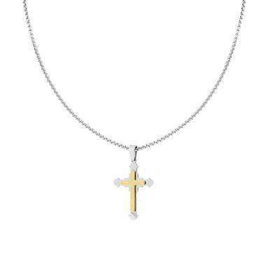Collana Catena Veneziana Tonda con Croce Medievale sormontata da Croce colore Oro in ACCIAIO